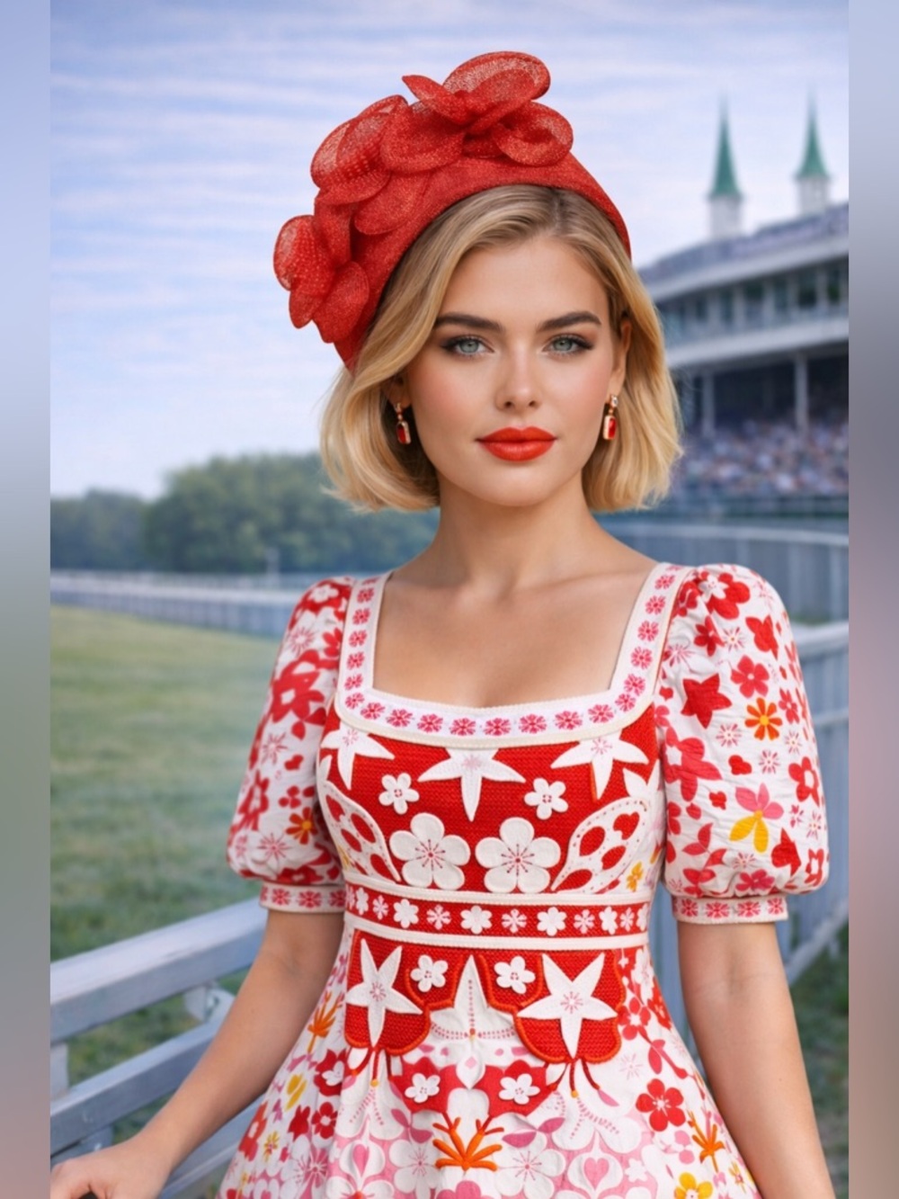 Red Kentucky Derby Rose Sinamay Headband Fascinator | Floral Statement Headpiece